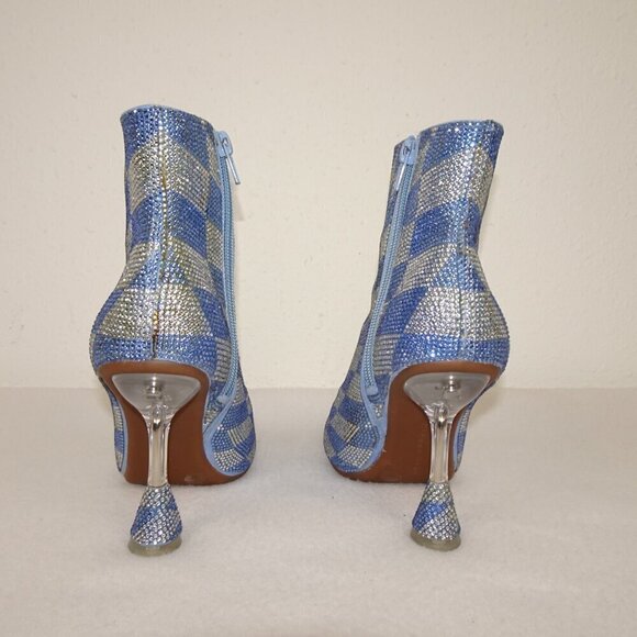 Gianni Bini Alfiee Checkered Rhinestone Flared Heeled Booties Size 5 - Picture 5 of 9